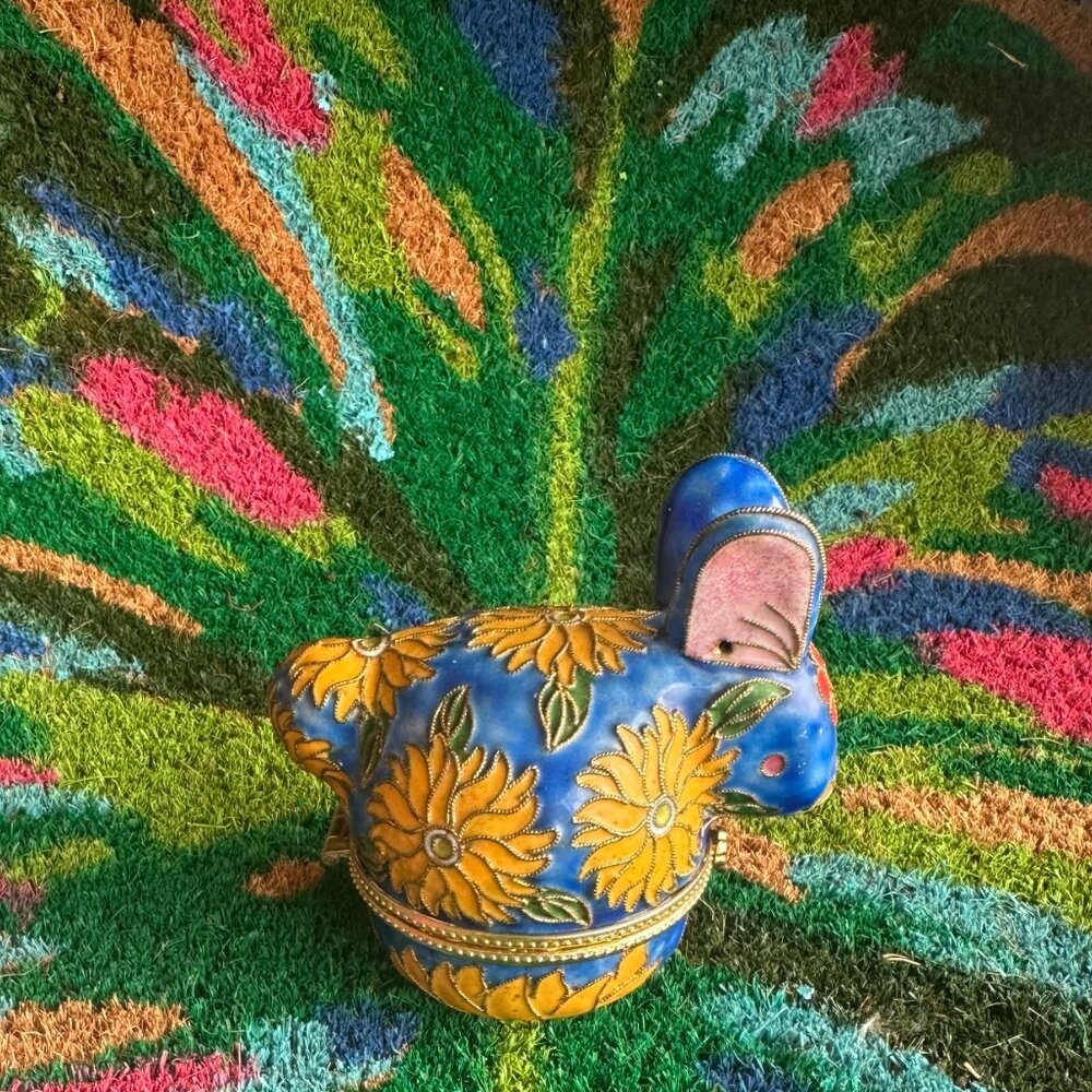 Cloisonne Blue Rabbit Trinket Box - Picture 4 of 6